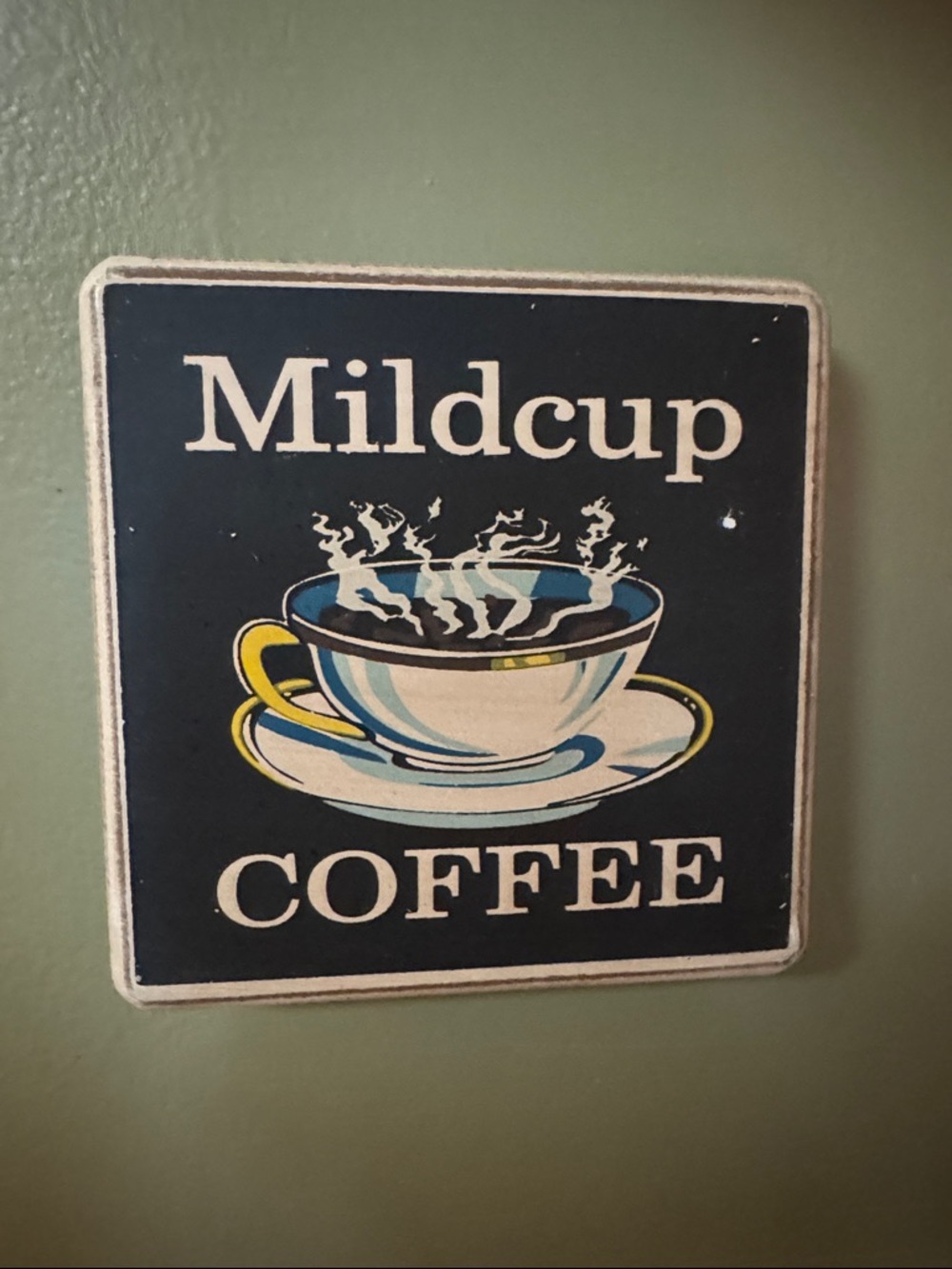 Mildcup Coffee Vintage Wall Sign - Black, White, Blue, Yellow